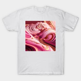 Pink  Liquid marble and gold waves T-Shirt